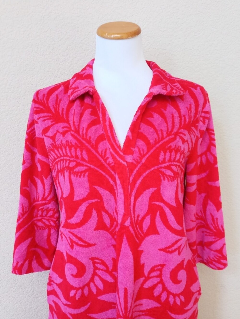 Boden pink and red plush Terrycloth Oriental print cover-up dress - Picture 6 of 10